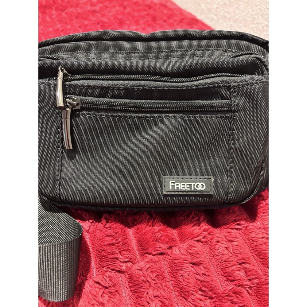 Freetoo Fanny Pack Travel Bag Black Multi Pockets Zippers 9x4 Adjustable Strap